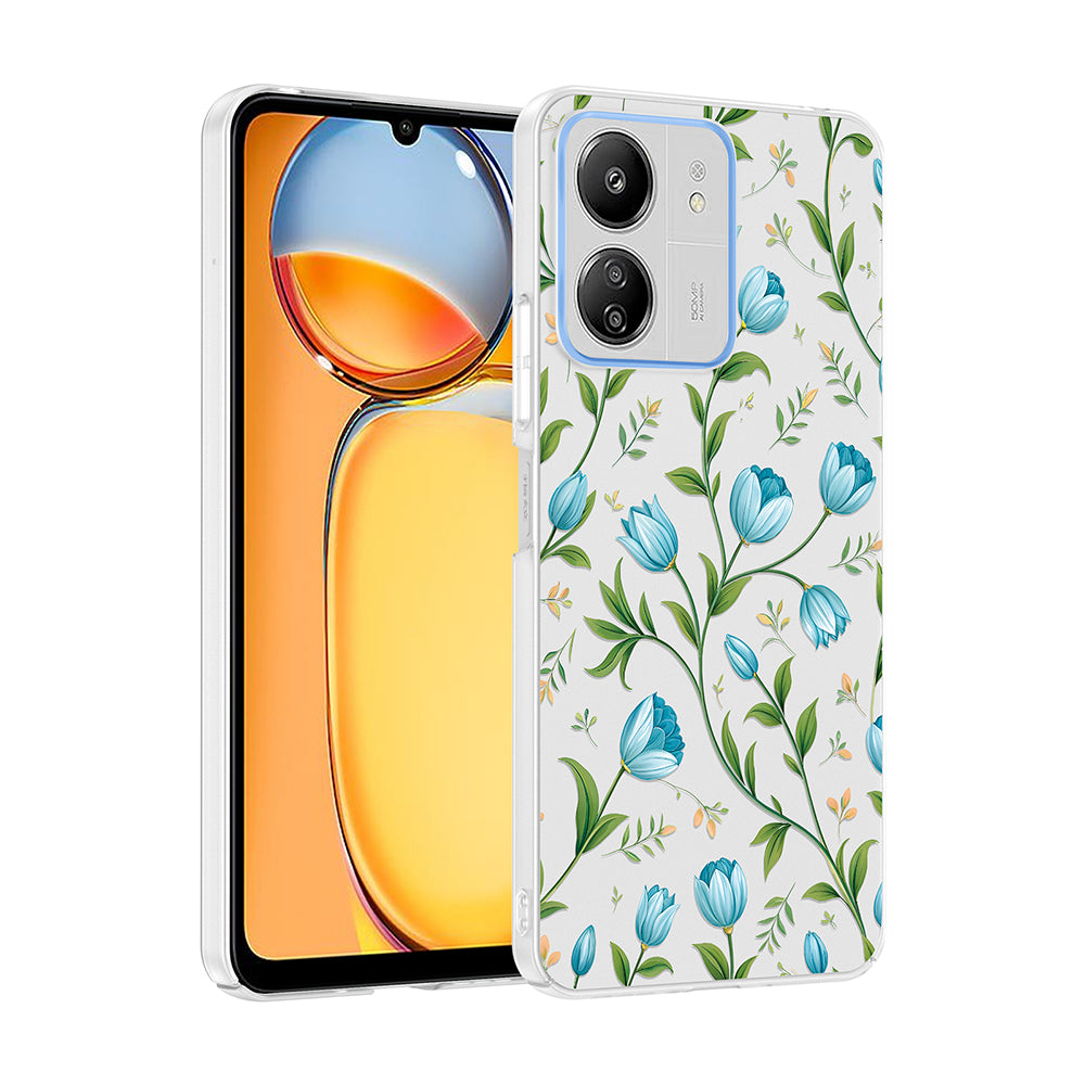 Xiaomi Poco C65 Kılıf Kamera Korumalı Desenli Zore Klip Kapak Mavi Lale