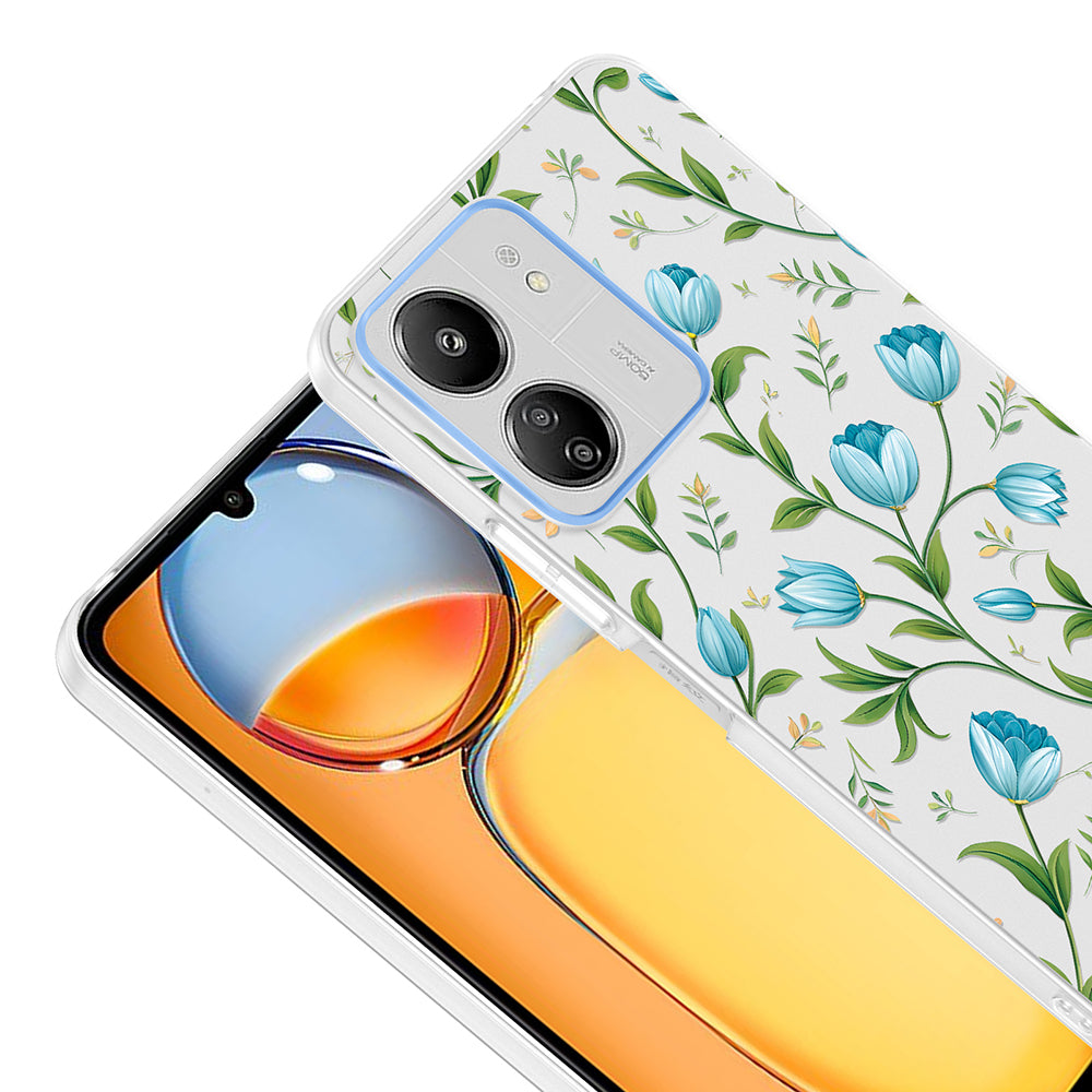 Xiaomi Poco C65 Kılıf Kamera Korumalı Desenli Zore Klip Kapak Mavi Lale
