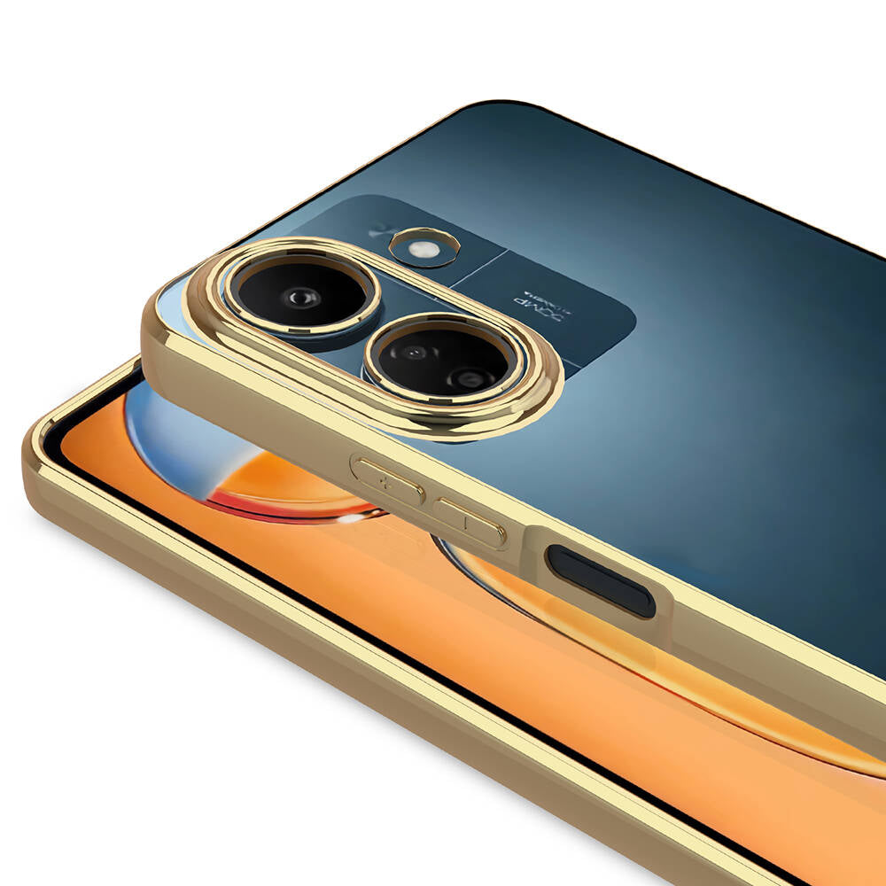 Xiaomi Poco C65 Kılıf Kamera Korumalı Logo Gösteren Zore Omega Kapak Gold