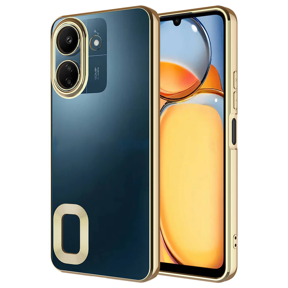 Xiaomi Poco C65 Kılıf Kamera Korumalı Logo Gösteren Zore Omega Kapak Gold