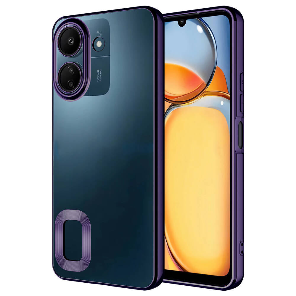 Xiaomi Poco C65 Kılıf Kamera Korumalı Logo Gösteren Zore Omega Kapak Derin Mor