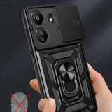 Xiaomi Poco C65 Kılıf Magnetik Standlı Kamera Korumalı Zore Sürgülü Vega Kapak Siyah