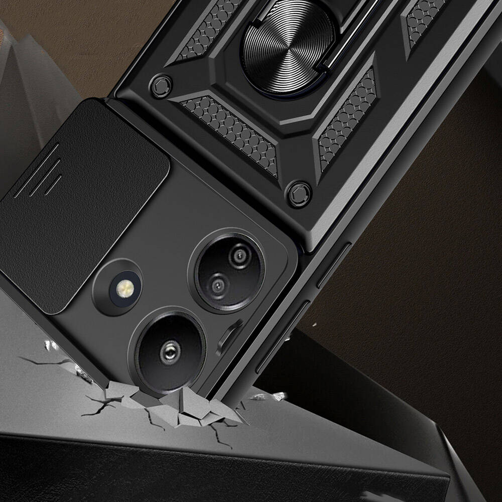 Xiaomi Poco C65 Kılıf Magnetik Standlı Kamera Korumalı Zore Sürgülü Vega Kapak Mavi