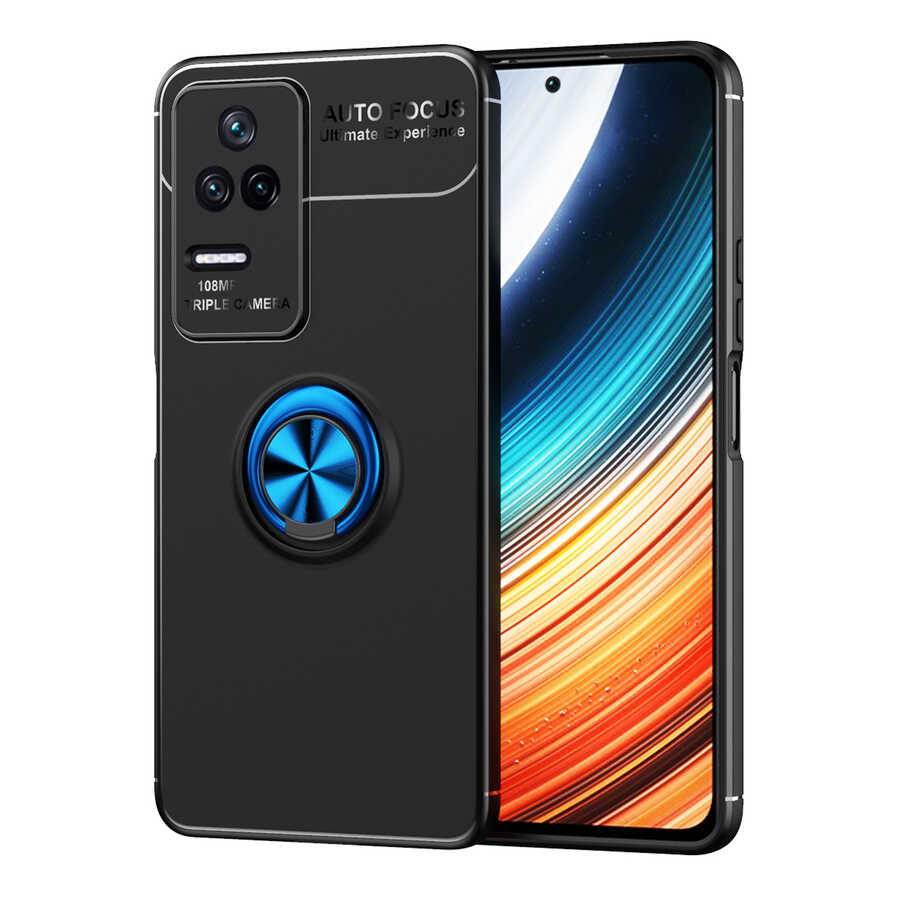 Xiaomi Poco F4 Kılıf Zore Ravel Silikon Kapak Siyah-Mavi