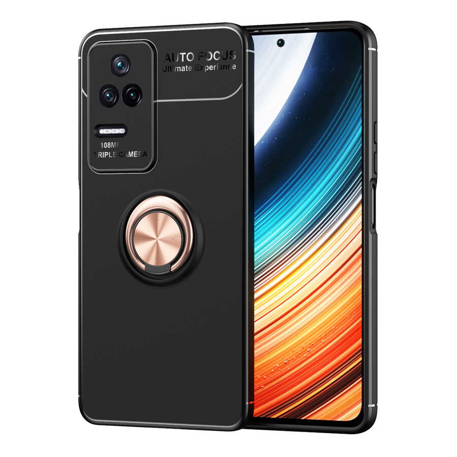 Xiaomi Poco F4 Kılıf Zore Ravel Silikon Kapak Siyah-Rose Gold