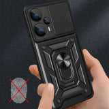 Xiaomi Poco F5 Kılıf Magnetik Standlı Kamera Korumalı Zore Sürgülü Vega Kapak Mavi