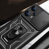 Xiaomi Poco F5 Kılıf Magnetik Standlı Kamera Korumalı Zore Sürgülü Vega Kapak Mavi