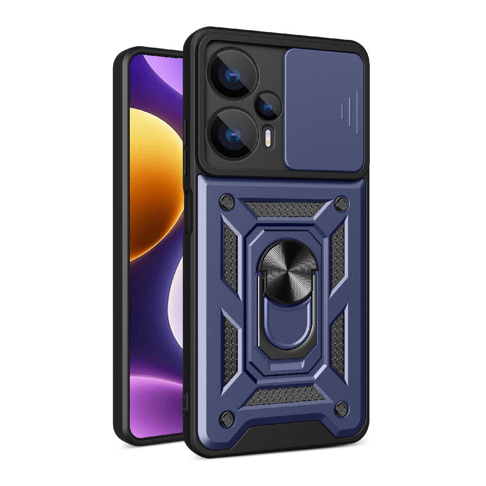 Xiaomi Poco F5 Kılıf Magnetik Standlı Kamera Korumalı Zore Sürgülü Vega Kapak Siyah