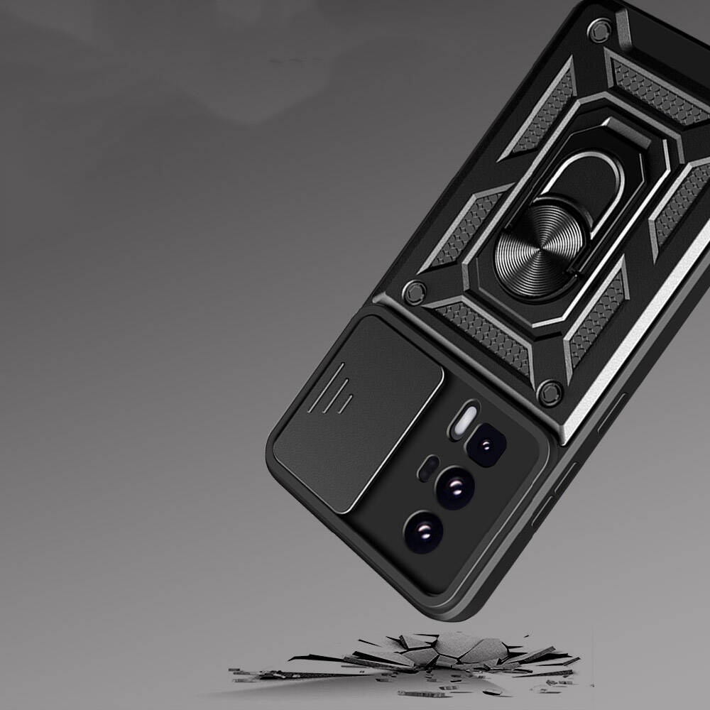 Xiaomi Poco F5 Pro Kılıf Magnetik Standlı Kamera Korumalı Zore Sürgülü Vega Kapak Mavi