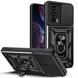 Xiaomi Poco F5 Pro Kılıf Magnetik Standlı Kamera Korumalı Zore Sürgülü Vega Kapak Mavi