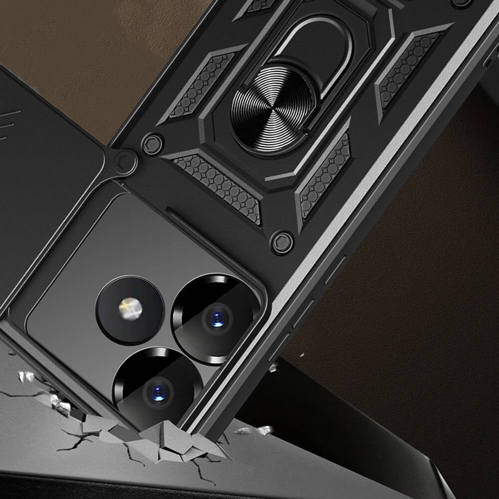 Xiaomi Poco F6 Kılıf Magnetik Standlı Kamera Korumalı Zore Sürgülü Vega Kapak Siyah