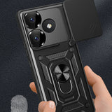 Xiaomi Poco F6 Kılıf Magnetik Standlı Kamera Korumalı Zore Sürgülü Vega Kapak Mavi