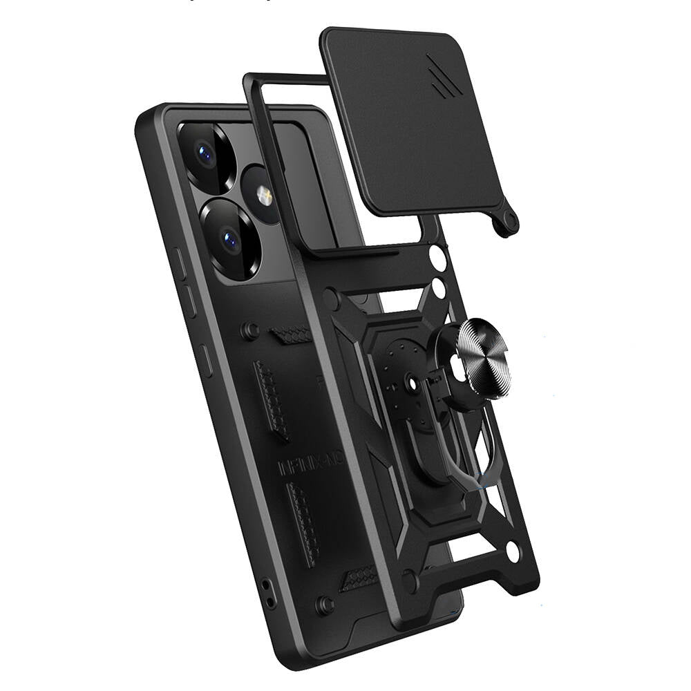 Xiaomi Poco F6 Kılıf Magnetik Standlı Kamera Korumalı Zore Sürgülü Vega Kapak Mavi