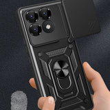 Xiaomi Poco F6 Pro Kılıf Magnetik Standlı Kamera Korumalı Zore Sürgülü Vega Kapak Siyah
