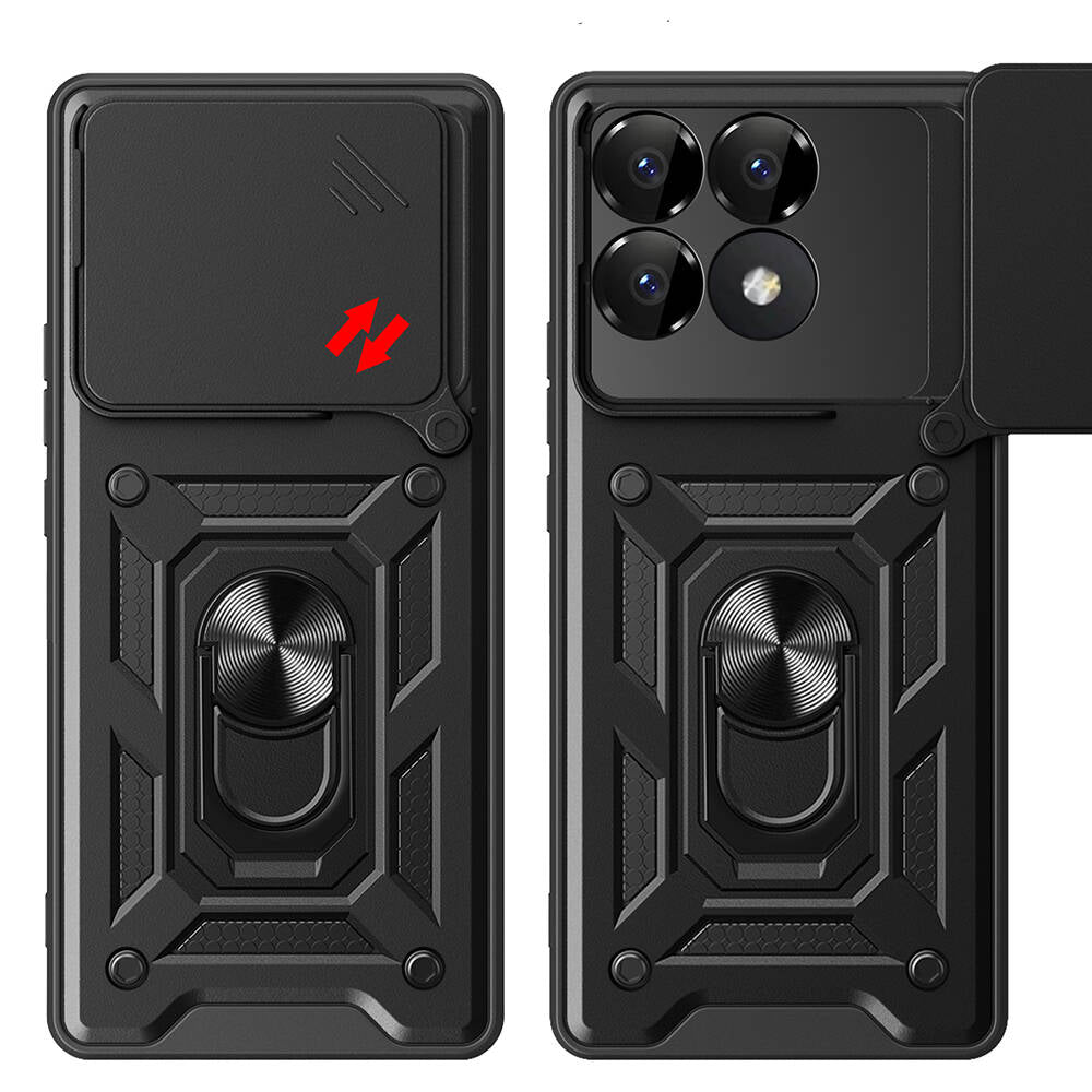 Xiaomi Poco F6 Pro Kılıf Magnetik Standlı Kamera Korumalı Zore Sürgülü Vega Kapak Mavi