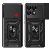 Xiaomi Poco F6 Pro Kılıf Magnetik Standlı Kamera Korumalı Zore Sürgülü Vega Kapak Mavi