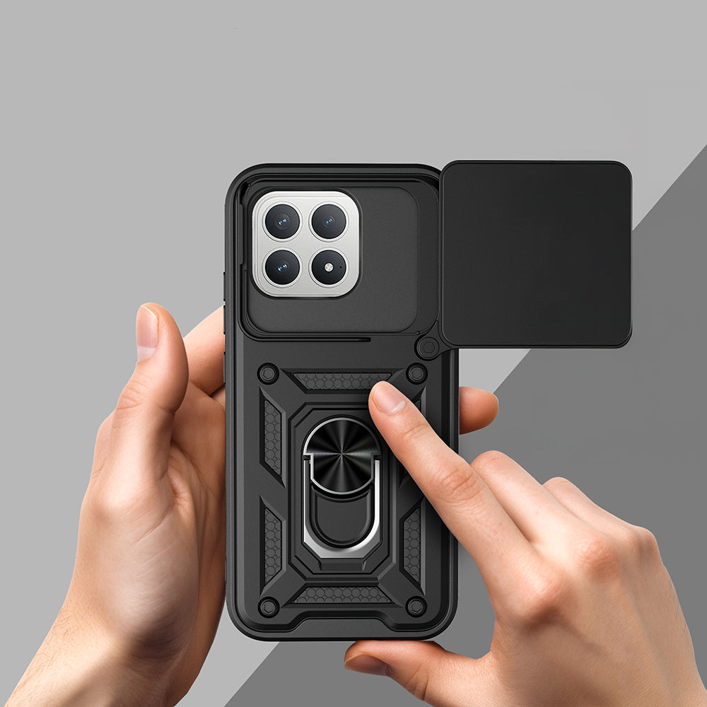 Xiaomi Poco F8 Pro Kılıf Magnetik Standlı Kamera Korumalı Zore Sürgülü Vega Kapak Siyah