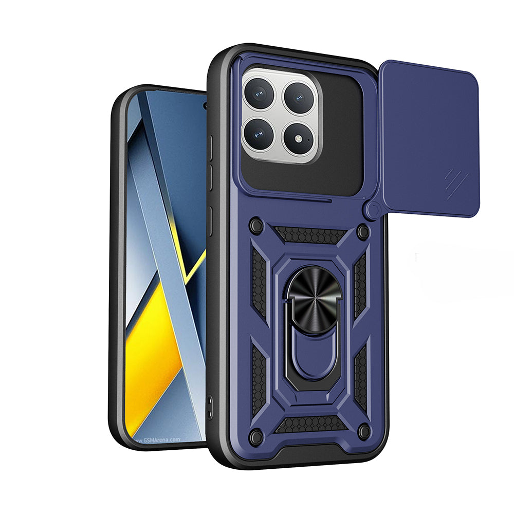 Xiaomi Poco F8 Pro Kılıf Magnetik Standlı Kamera Korumalı Zore Sürgülü Vega Kapak Mavi