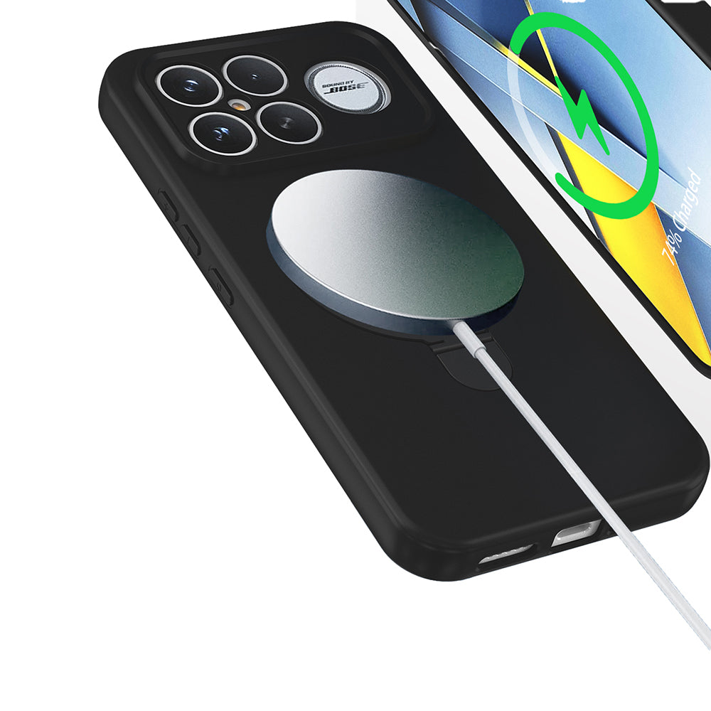 Xiaomi Poco F8 Ultra Kılıf M-safe Şarj Özellikli Standlı Zore Samara Kapak Siyah