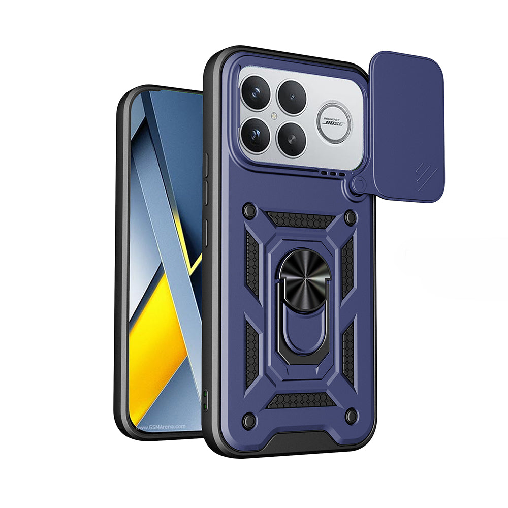 Xiaomi Poco F8 Ultra Kılıf Magnetik Standlı Kamera Korumalı Zore Sürgülü Vega Kapak Mavi