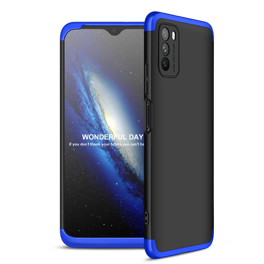 Xiaomi Poco M3 Kılıf Zore Ays Kapak Siyah-Mavi