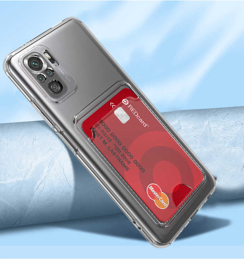 Xiaomi Poco M5S Kılıf Kartlıklı Şeffaf Zore Setra Clear Silikon Kapak Renksiz