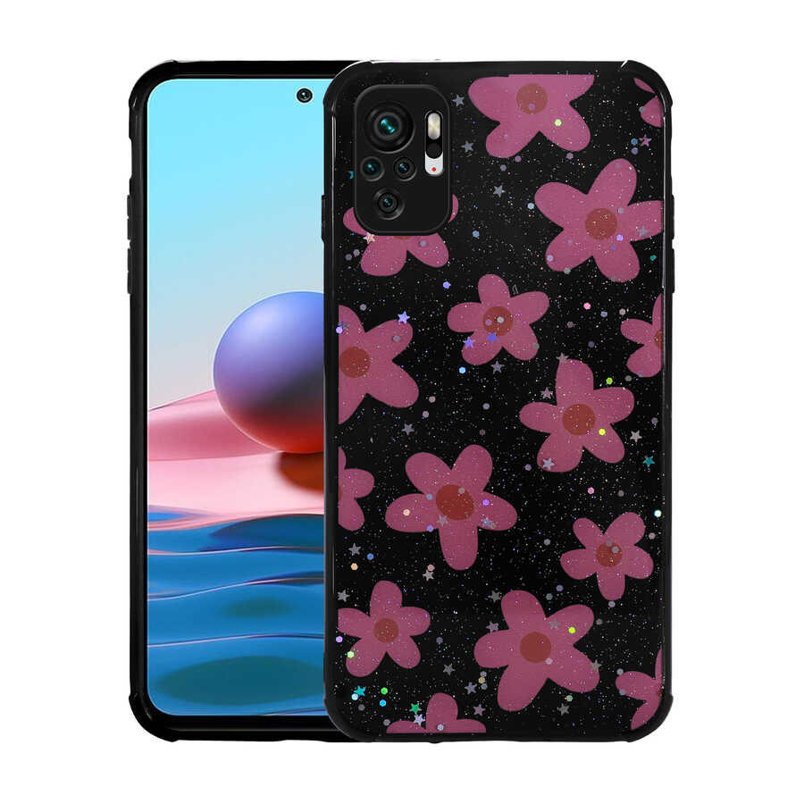 Xiaomi Poco M5S Kılıf Simli Desenli Kamera Korumalı Parlak Zore Popy Kapak Çiçek