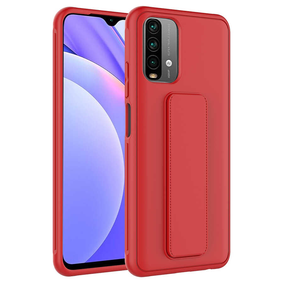 Xiaomi Poco M5S Kılıf Zore Qstand Kapak Kırmızı