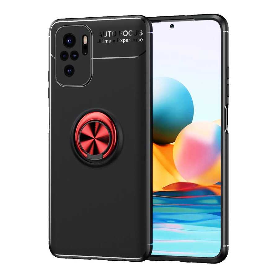 Xiaomi Poco M5S Kılıf Zore Ravel Silikon Kapak Siyah-Kırmızı