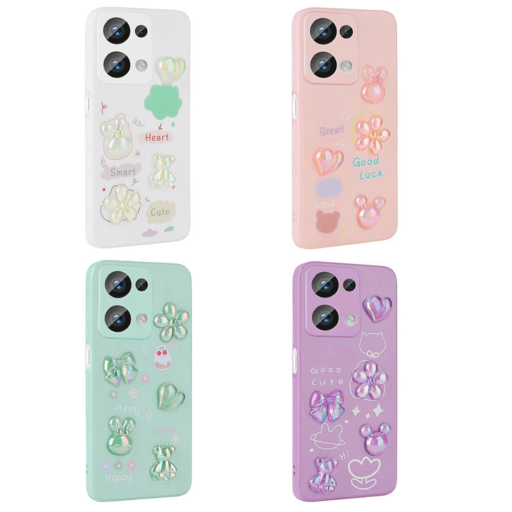 Xiaomi Poco M6 Pro 4G Kılıf Kabartma Figürlü Parlak Zore Toys Silikon Kapak Beyaz