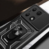 Xiaomi Poco M6 Pro 4G Kılıf Magnetik Standlı Kamera Korumalı Zore Sürgülü Vega Kapak Siyah