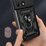 Xiaomi Poco M6 Pro 4G Kılıf Magnetik Standlı Kamera Korumalı Zore Sürgülü Vega Kapak Siyah