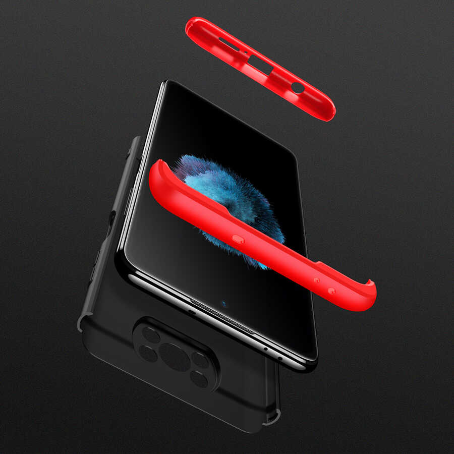 Xiaomi Poco X3 Kılıf Zore Ays Kapak Siyah-Kırmızı