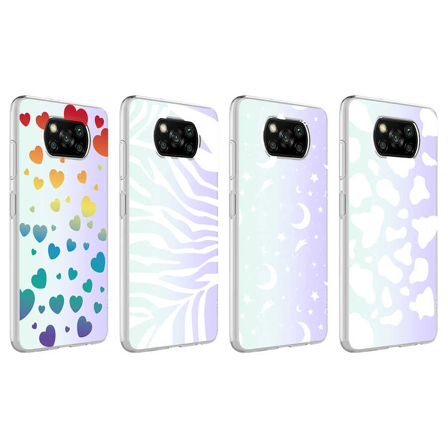 Xiaomi Poco X3 Kılıf Zore M-Blue Desenli Kapak Heart No3