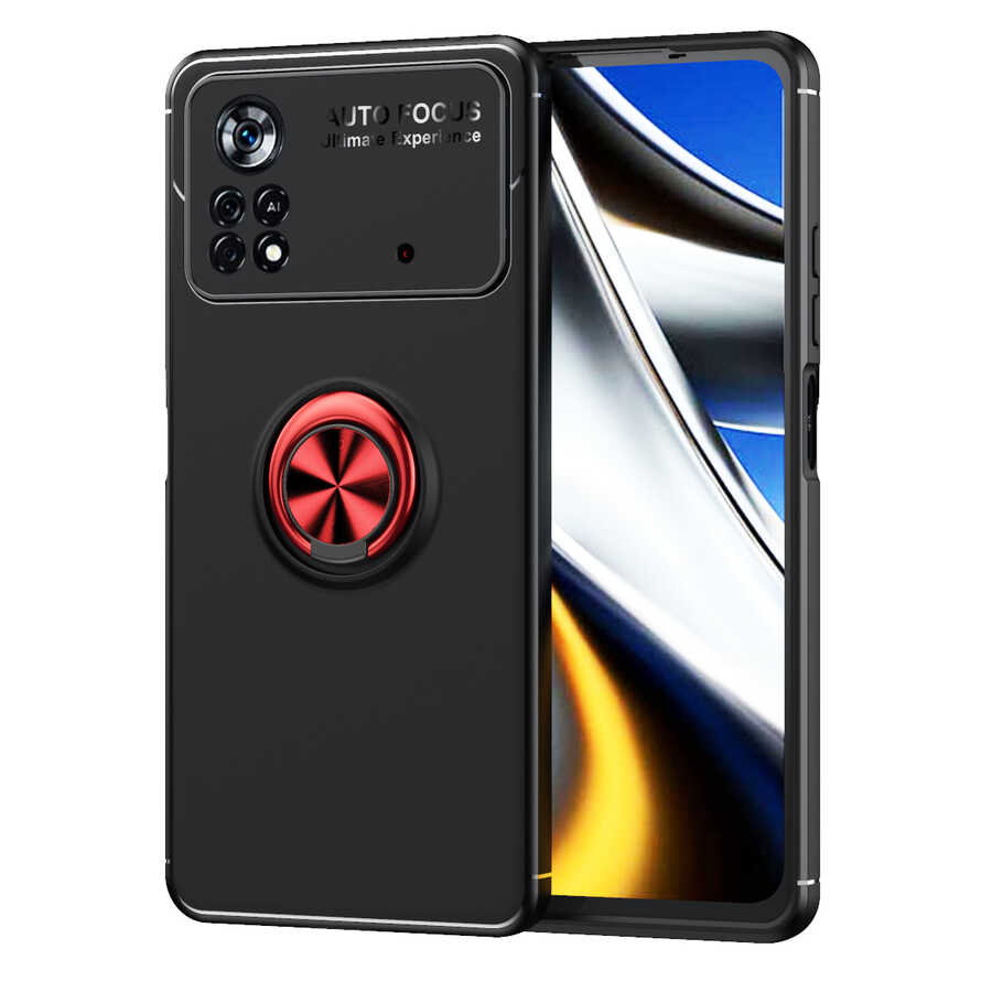 Xiaomi Poco X4 Pro 5G Kılıf Zore Ravel Silikon Kapak Siyah-Kırmızı
