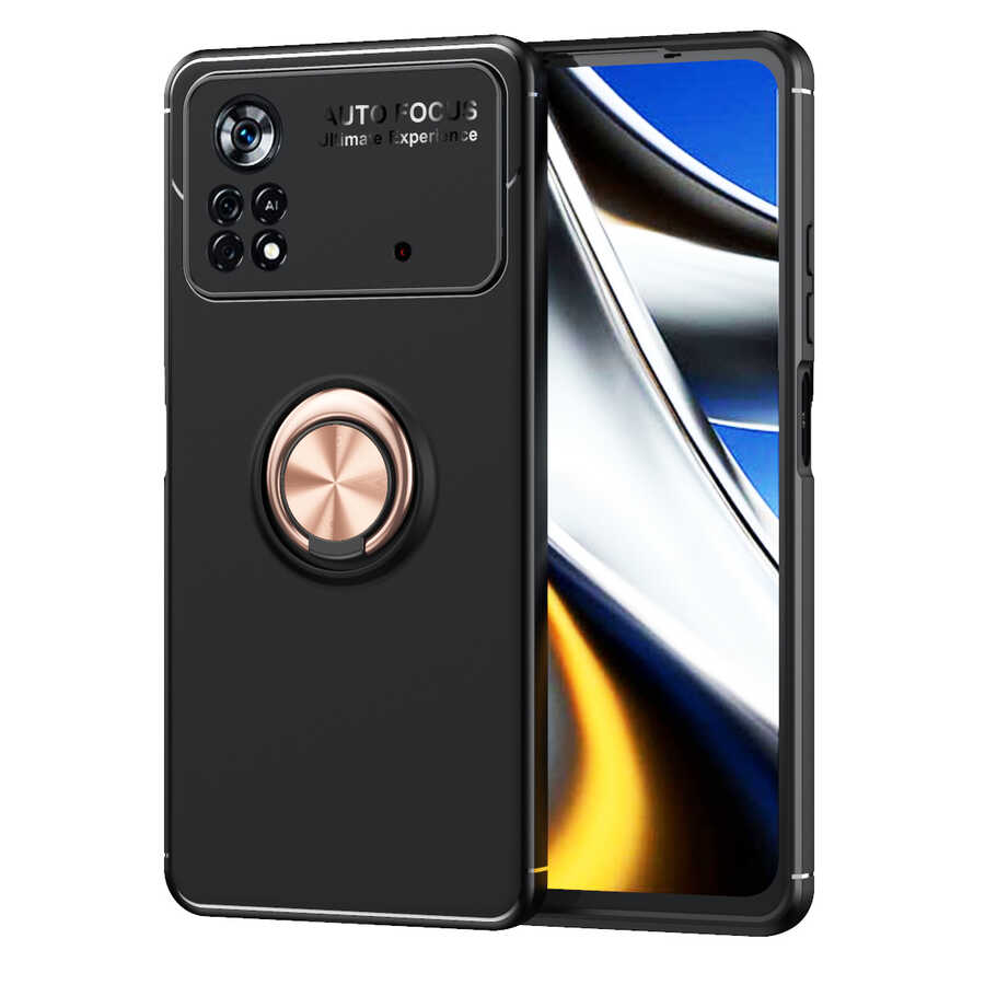 Xiaomi Poco X4 Pro 5G Kılıf Zore Ravel Silikon Kapak Siyah-Rose Gold