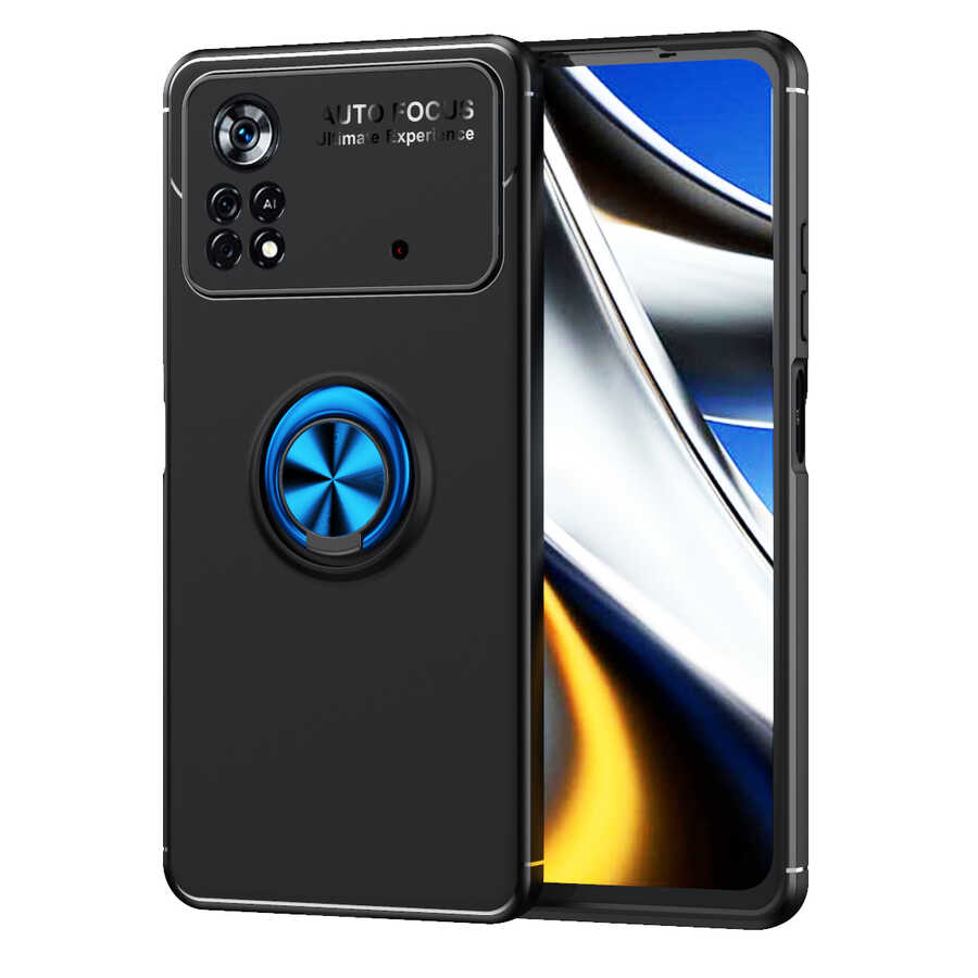 Xiaomi Poco X4 Pro 5G Kılıf Zore Ravel Silikon Kapak Siyah-Mavi