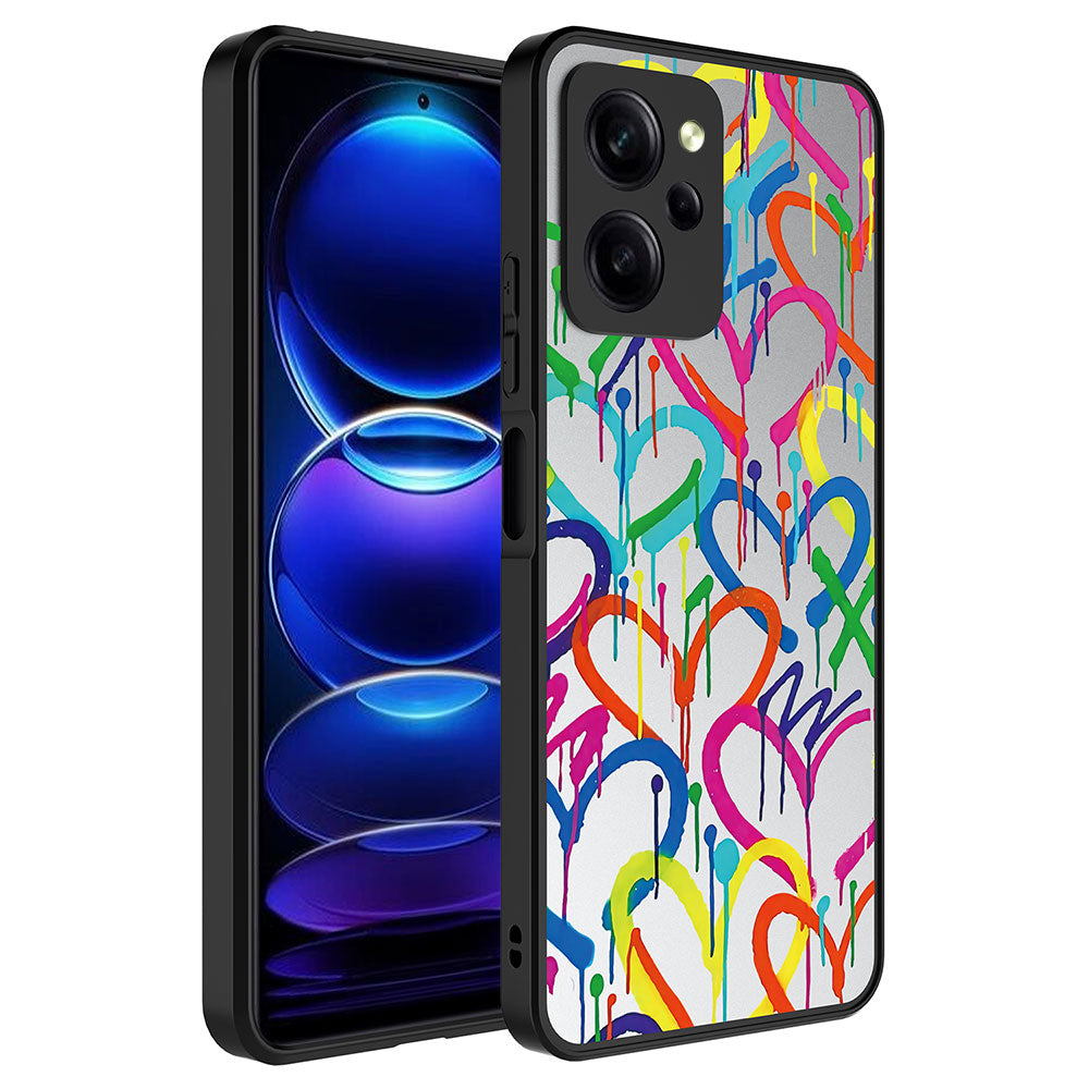 Xiaomi Poco X5 Pro Kılıf Aynalı Desenli Kamera Korumalı Parlak Zore Mirror Kapak Kalp