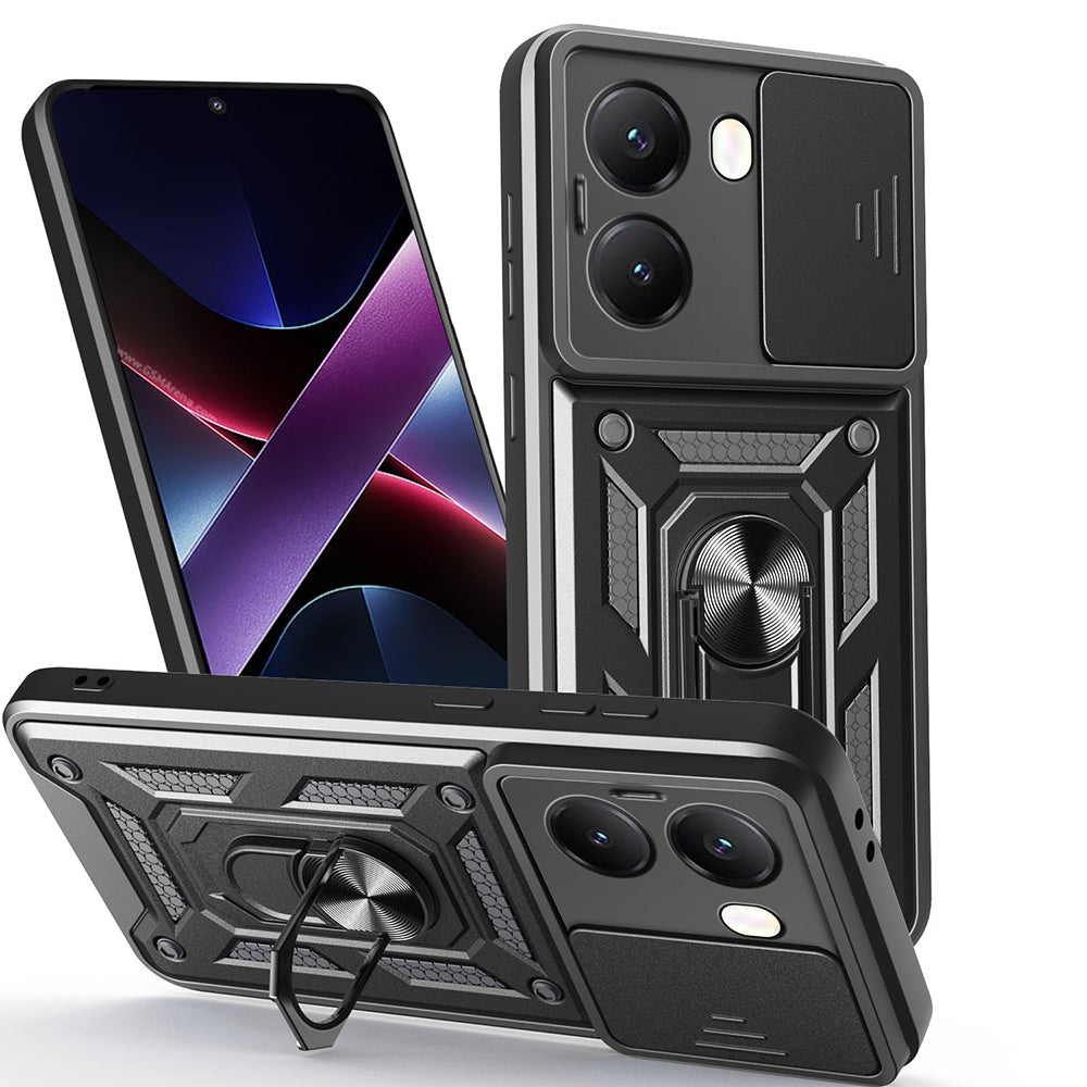 Xiaomi Poco X7 Pro Kılıf Magnetik Standlı Kamera Korumalı Zore Sürgülü Vega Kapak Mavi