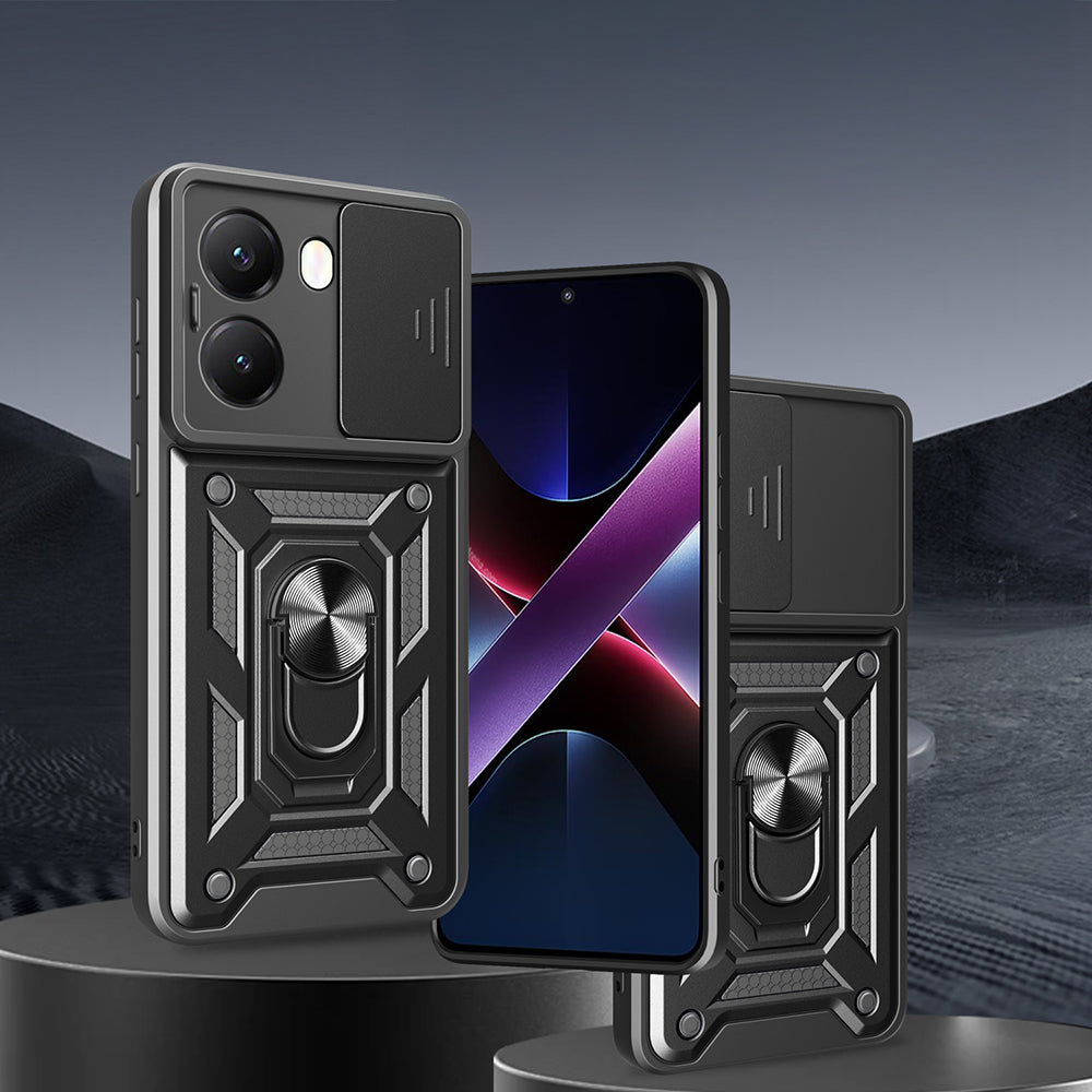 Xiaomi Poco X7 Pro Kılıf Magnetik Standlı Kamera Korumalı Zore Sürgülü Vega Kapak Siyah