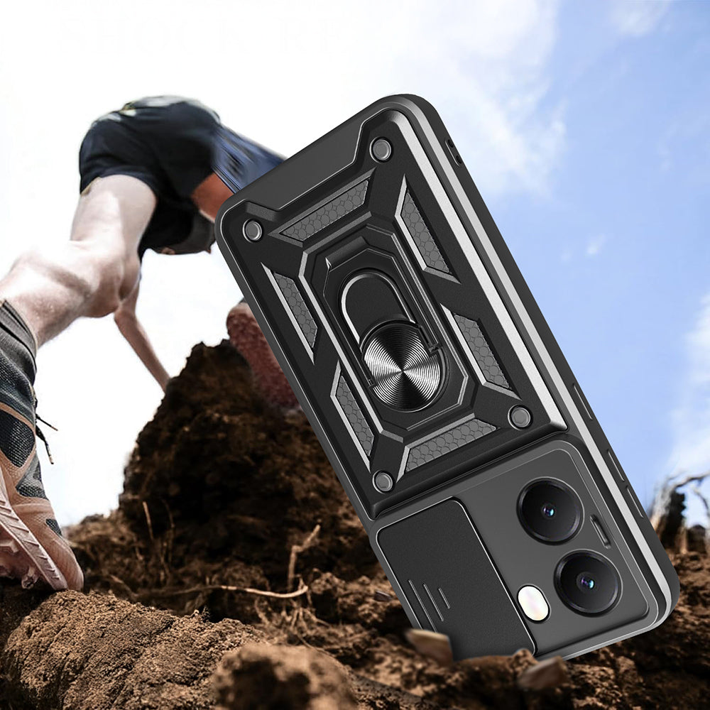 Xiaomi Poco X7 Pro Kılıf Magnetik Standlı Kamera Korumalı Zore Sürgülü Vega Kapak Siyah