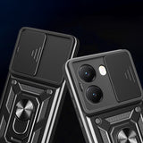 Xiaomi Poco X7 Pro Kılıf Magnetik Standlı Kamera Korumalı Zore Sürgülü Vega Kapak Mavi