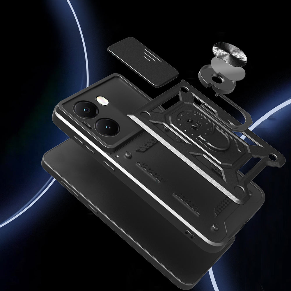 Xiaomi Poco X7 Pro Kılıf Magnetik Standlı Kamera Korumalı Zore Sürgülü Vega Kapak Siyah