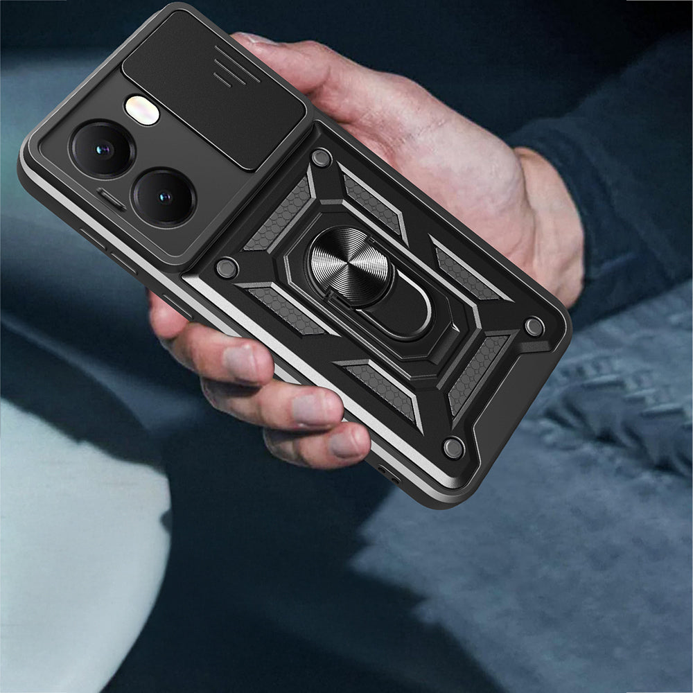 Xiaomi Poco X7 Pro Kılıf Magnetik Standlı Kamera Korumalı Zore Sürgülü Vega Kapak Siyah