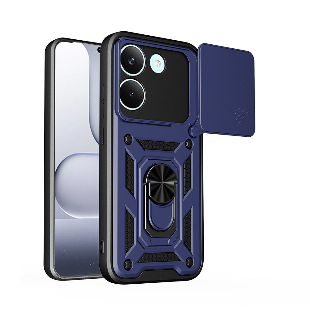 Xiaomi Poco X8 Pro Kılıf Magnetik Standlı Kamera Korumalı Zore Sürgülü Vega Kapak Mavi