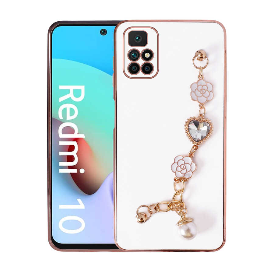 Xiaomi Redmi 10 Kılıf El Tutamaçlı Kamera Korumalı Zore Taka Silikon Kapak Beyaz
