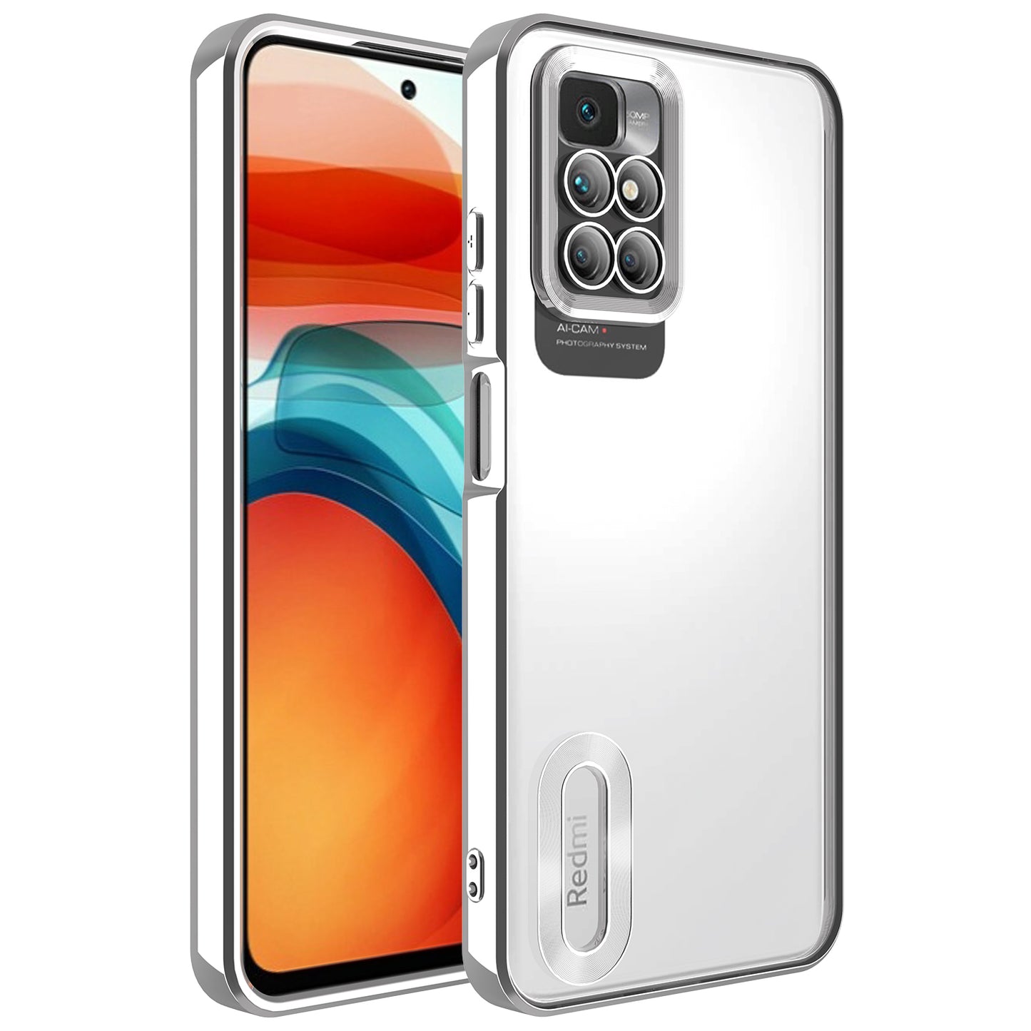 Xiaomi Redmi 10 Kılıf Kamera Korumalı Logo Gösteren Zore Omega Kapak Gümüş