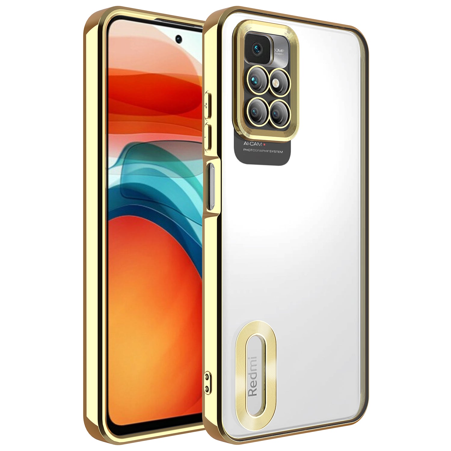 Xiaomi Redmi 10 Kılıf Kamera Korumalı Logo Gösteren Zore Omega Kapak Gold