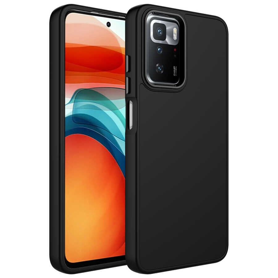 Xiaomi Redmi 10 Kılıf Metal Çerçeve ve Buton Tasarımlı Silikon Zore Luna Kapak Siyah