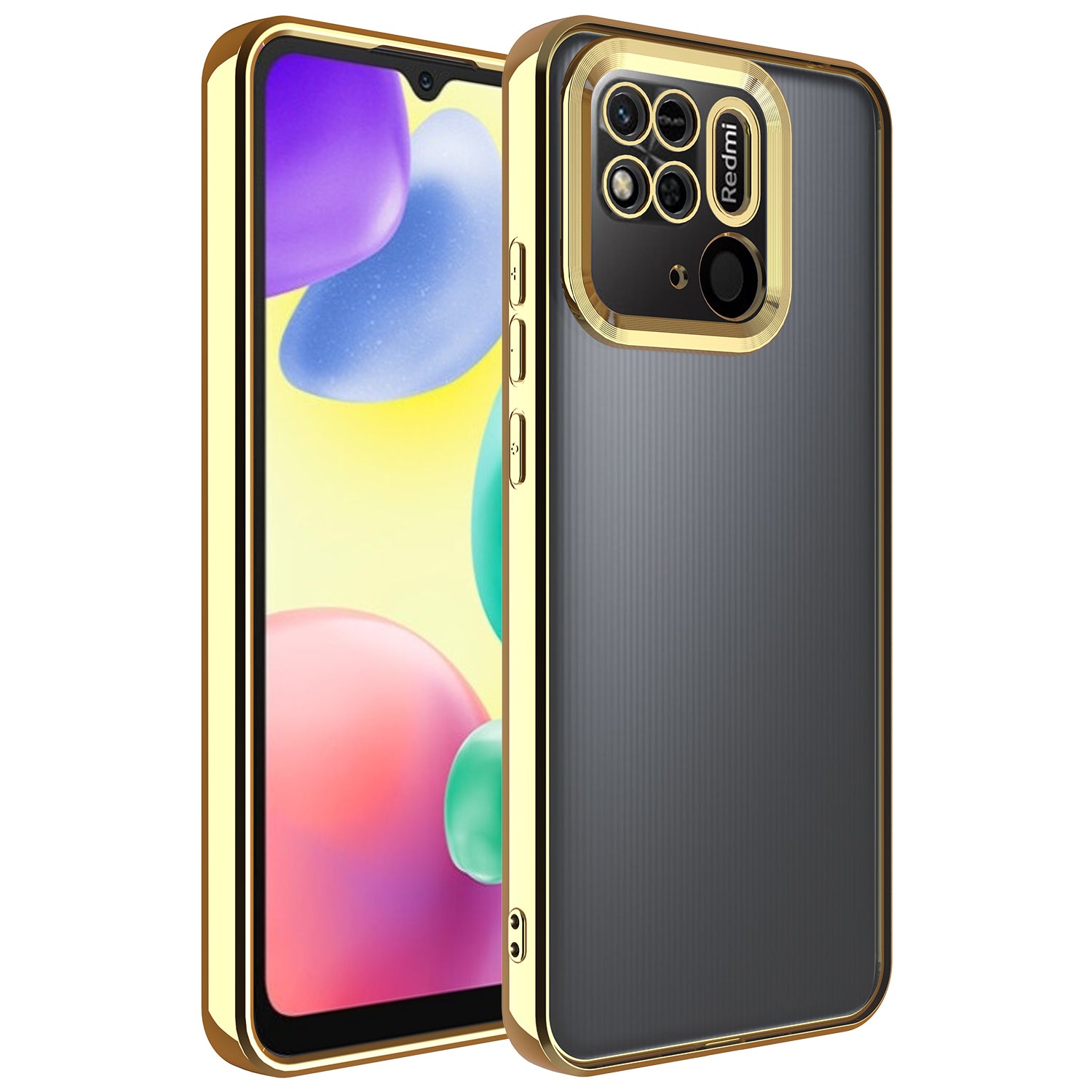 Xiaomi Redmi 10C Kılıf Kamera Korumalı Logo Gösteren Zore Omega Kapak Gold